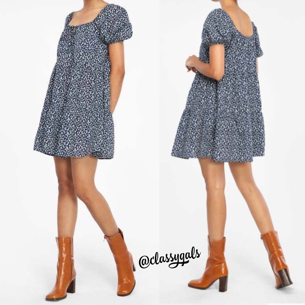 LACAUSA NWT Playa Mini Dress Blue Magic Mushroom Print